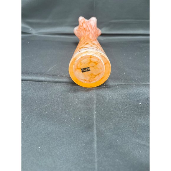 Beautiful Orange White Blown Glass Vase Marked Japan Ruffled 10" - Picture 5 of 5